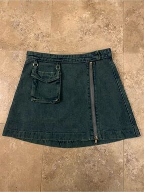 dELiA*s Dark Green A-Line Mini Skirt with Zip and Pocket
